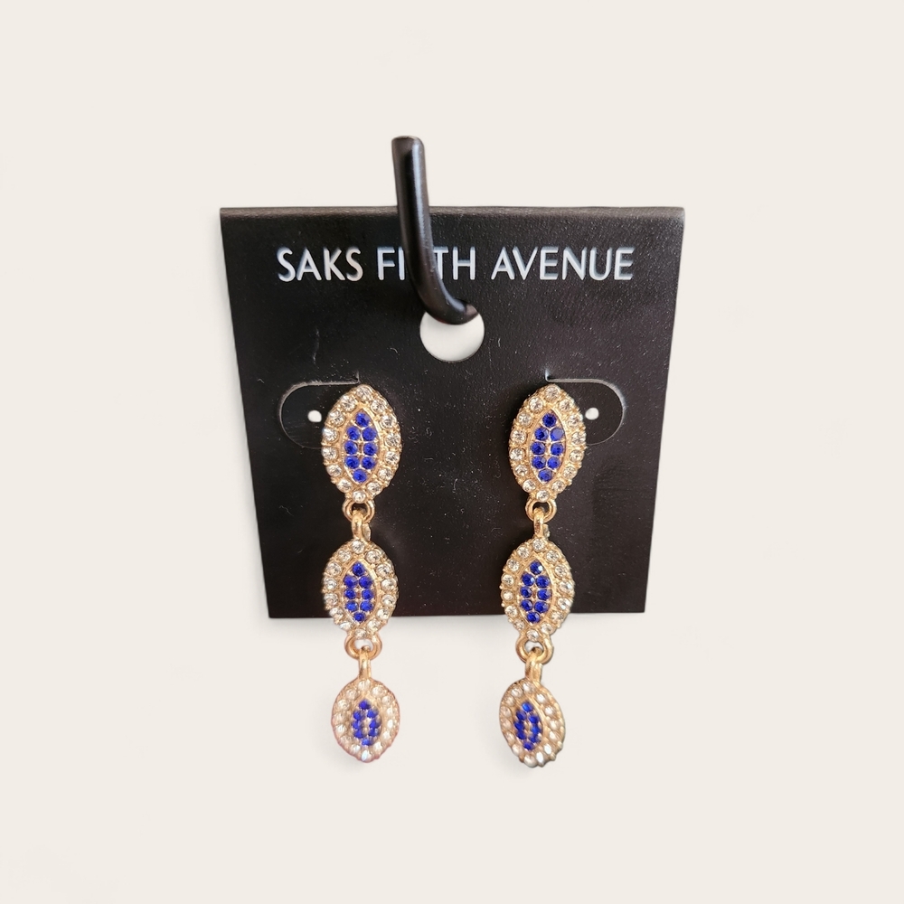 NWT Saks Fifth Avenue Gold and Blue Drop Earrings